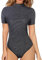 MAYFASEY Women's Sexy Short Sleeve Mesh Sheer Bodysuit Tops Turtleneck One Piece Bodysuit, Black, XL