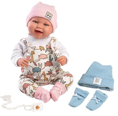 Llorens 1018481 Babypuppe Tina-Tino, mit blauen Augen und weichem Körper, New Born Puppe inkl. Wechsel-Kleidung rosa-blau, Schnuller und Schnullerkette, 44cm