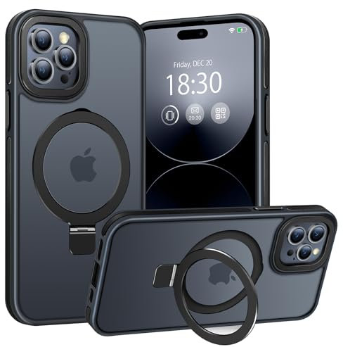 BENTIACC Handyhülle iPhone 14 pro max Hülle, mit Unsichtbarer Ständer, mit Mag-Safe, Militärschutz, [Transluzente Matte] Anti-Fingerabdruck hülle iPhone 14 pro max 6,7 Zoll(Schwarz)