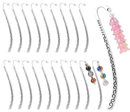 Dimeho 20 Stück Silber Metall Lesezeichen Vintage Stil Legierung Lesezeichen Haarnadelhaken Geschnitzte Bookmark für Perlen Lesezeichen DIY Handwerk Lehrer Schül Buchliebhaber Männer Frauen Liebhaber