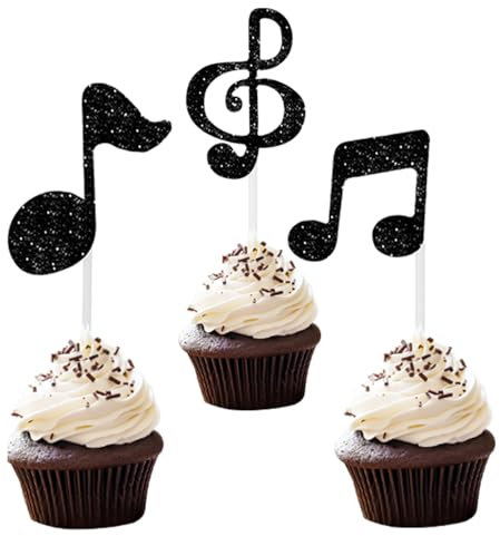 24 Stück Music Notes Cupcake Toppers,Musik Noten Tortendeko Glitzer Kuchen Deko,Musical Symbol Cupcake Toppers für Rockmusik-Konzert Thema,Babyparty,Hochzeit,Geburtstagsparty,Kuchendeko Zubehör