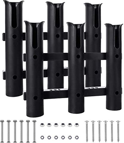 2Set Fishing Rod Holder, Portable Boat Rod Rack Tube, Three-Pole Side Mount Rod Holder, Stand-Off Tube Plastic Fishing Pole Holders with Screws for Boat, Kayak, Fishing Cooler, Trailer, Garage Storage