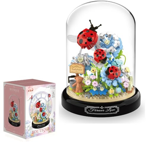 Aigidusansu Flower Bouquet and Insect Building Kit, Flowers Botanical Mini Building Blocks Set Toy for Adults, Christmas Birthday gift for Her Mom Wife Girlfriend (ladybugs)