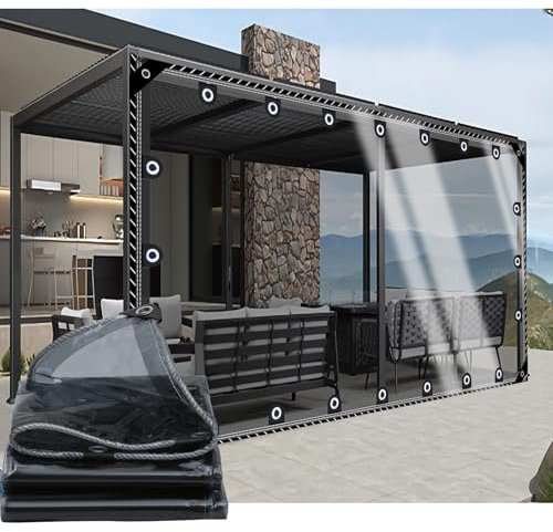CAQXAQP Plane Transparent mit ösen 2.1mx4m,Abdeckplane Wasserdicht 0.4mm Wetterfest Faltbar Terrassenplane für Seitenteile Pavillon Gartenmobel Balkon LKW,Schwarz Plane Nach Maß