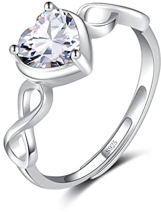 Qings Herz Geburtsstein April Moissanit Ringe für Damen 925 Sterling Silber Verstellbarer Offener Unendlichkeits Hochzeit Ring mit Zirkonia Geburtstag Weihnachten Schmuck Geschenk für Mutter