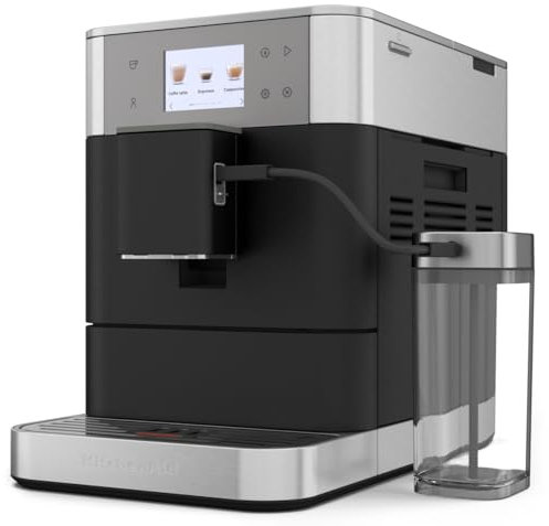 KitchenAid Kaffeevollautomat Maschine I KF7 I Heißgetränke von Espresso bis Cappuccino I 20 voreingestellten Getränken, automatischem Aufschäumen und Erwärmen von Milch I mit Milchbehälter (Schwarz)
