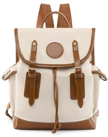 FUXIU Rucksack aus Oxford-Stoff für Damen, Studenten, Schulrucksack, Reiserucksack, große Kapazität, Laptop-Rucksack, lässiger Tagesrucksack, Weiß mit Braun