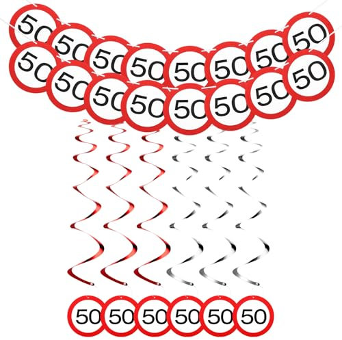Namalu 50 Geburtstag Deko Verkehrszeichen Girlande 50. Geburtstagsfeier Spiralen Hängedeko Party Set zum 50. Geburtstag für Mann Frau Geburtstagsparty Innen und Außendekoration