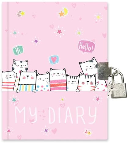 GINMLYDA Secret Diary for Girls with Lock, 7 x 5.25 Inches 160 Pages Girls Gifts Diary with Lock Cat Girls Journal Kids Notebook for Girls Birthday Presents 6-10 Years Old