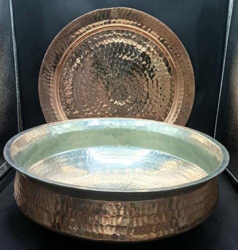 jewellary hub Lagan Handi Casserole en cuivre épais martelé pour poulet Kalai Biryani – Ustensiles avec couvercle (cuivre, 8 litres)
