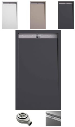 EL BAÑO MODERNO Plato de Ducha Antideslizante Resina. Plato Ducha Resistente Agentes Químicos. Plato Ducha Antibacteriano. Incluye Rejilla Desagüe Ducha y Válvula Sifón Plato Ducha (Antracita, 70x170)