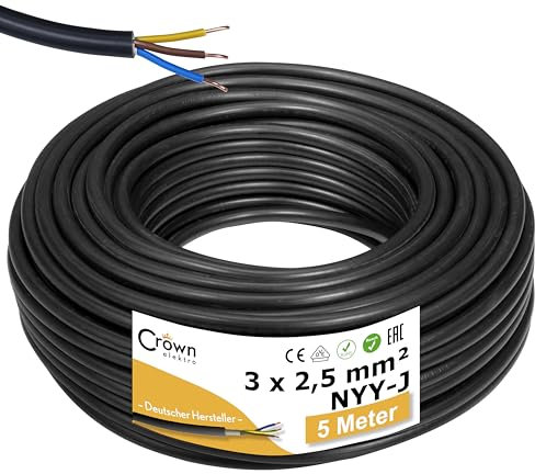 NYY-J 3x2,5mm² 5m Erdkabel Länge am Stück | Elektrokabel Ring für Verlegung im Erdreich & Außenbereich | Kupfer Eindrähtig DIN VDE 0276 Teil 603/627 | Deutsche Markenhersteller