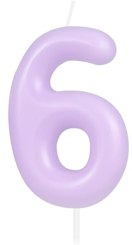 Hongplus Macaron Purple Number 6 Candle, 6 Birthday Candle, Macaron Purple Happy Birthday Candles for Cake, Cake Topper Decorations for Girl Women Pastel Sweet 6 Birthday Party Decorations