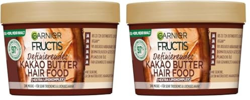 Garnier Fructis definierende Kakao Butter Haarmaske, Leave-In für trockenes und lockiges Haar, Für gebändigtes, Geschmeidiges Haar, Mit Sonnenblumenöl, Jojobaöl, Kokosnussöl, Hairfood, 3in1, 400ml