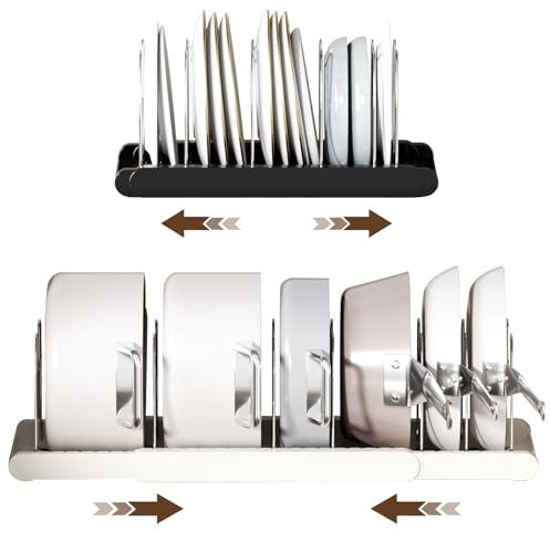 Lenpel Pots and Pans Organizer Under Cabinet-Expandable Pan Lid Rack with 7 Adjustable non-scratch wire for Kitchen Cabinet, Countertop, Drawer Organizer, Cookware Baking Frying Rack(Black)