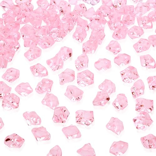 MAIBAOTA 500PCS Pink Acrylic Crushed Ice Rocks, 11x14 mm Vase Fillers for Wedding Table Centrepieces, Pink Party Decorations, Fake Ice Crystals Gems for Baby Shower, Hen Princess Party, DIY Crafts