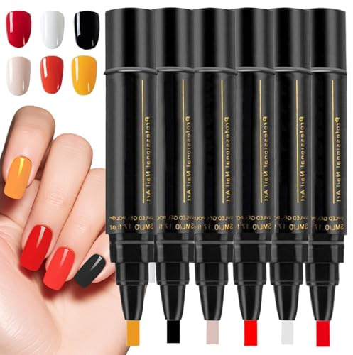 6 Farben Nagellack Stift Set, Gel Nagellack Pen 3 In 1 Gelpolierstift Nagel Gel Pen Nail Polish Art Tools Nagellacks Stift Set für Hause und Professionelle Maniküre