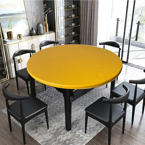 Elastische Tischdecke Rund 90cm, Outdoor Gartentischdecke mit Gummizug | Gelb Tischdecke Abwaschbar, Rutschfest & Wasserdicht, für Esszimmer, Balkon & Garten