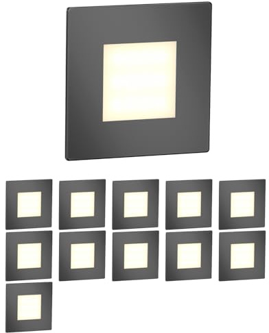 ledscom.de 12 LED, luce per scale/faretto da incasso a parete FEX per interni ed esterni, forma angolare, antracite, 85 x 85 mm, bianco caldo
