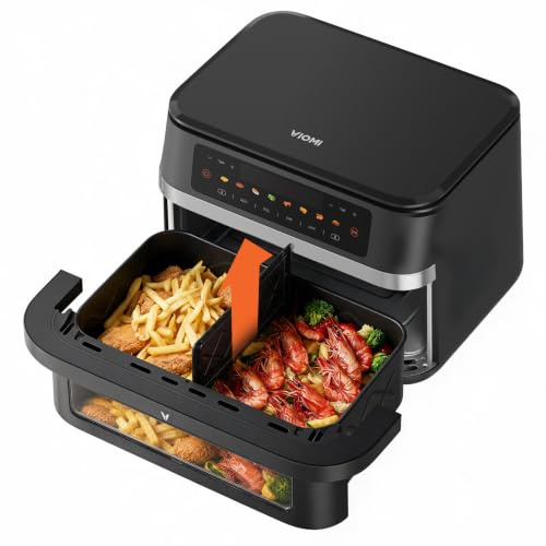 VIOMI 11L Vortex Pro Flex Heißluftfritteuse mit Trennwand, 2800W, 8-in-1 | Flex-Design: Abnehmbare Trennwand für 1 XL-Zone oder 2 Kammern, Sync-Finish, Spülmaschinenfest, Frittieren, 2 Jahre Garantie