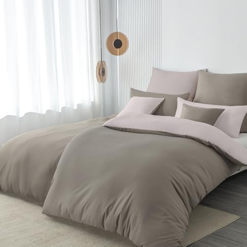 Nesture Bettwäsche 135x200 6teilig Mikrofaser, Taupe/Beige | 2x Bettbezug 135x200 + 2x Kissenbezug 80x80+ 2x Kissenbezug 40x80cm, Bettwäsche-Sets Wendebettwäsche, weich & bügelfrei