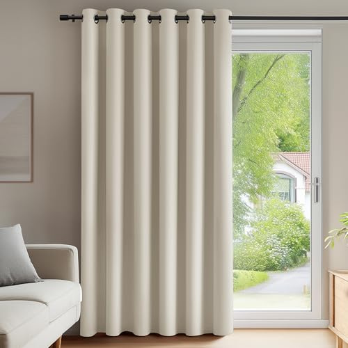 Deconovo Blickdichte Gardinen mit Ösen gegen Hitze für Wohnzimmer Hellbeige