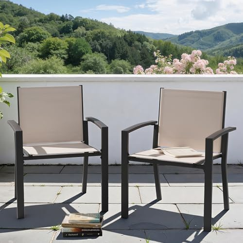 UDPATIO Gartenstühle Stapelbar 2er Set, Gartenstuhl Hochlehner, Balkonstuhl Wetterfest, Stapelstühle, Terrassenstühle Wetterfest 160kg Belastbar, Garten Stühle für Balkon, Terrasse, Beige