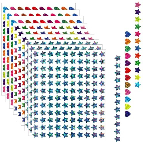 COYUN 30 Blatt Farben Sticker Sterne Aufkleber 1.0 cm Bunte Laser Belohnungssticker, Glitzer Sticker, Glitzersticker, Selbstklebende Glitzer Aufkleber für Lehrer Belohnung Kalende DIY