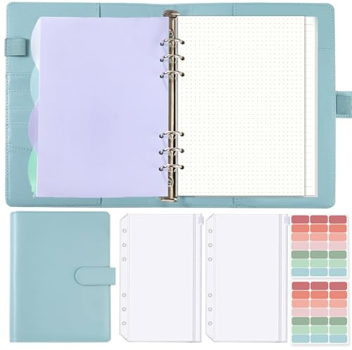 KIHONI Notizbuch A5 Ringbuch Nachfüllbar 135 Blätter Nachfüllpapier | Binder a5 budget planner Mit Bindertaschen Trennblättern für Schulnotizen,Tagbuch, Skizze, Malerei & Reisetagebuch