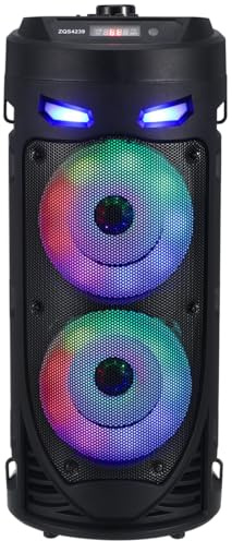 Hemobllo Party Speaker with Microphone, Large Portable Bluetooth Speaker with RGB Lights & Remote, Loud Stereo Wireless Speakers Bluetooth for Home Karaoke Outdoors, Shoulder Strap Included
