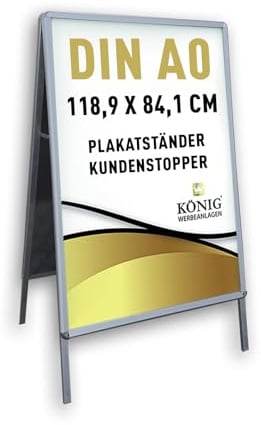 Dreifke Kundenstopper Keitum DIN A0 silber | beidseitig für 2 Plakate | Rückwand aus verzinktem Stahlblech | entspiegelte Schutzscheiben | wetterfester Plakatständer | Gehwegaufsteller Werbetafel