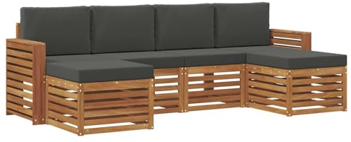 vidaXL Sofagarnituren 6 pcs Natur und Anthrazit Massivholz Akazie, Outdoor-Sofa, modernes Gartenmöbel, langlebiges Ecksofa, Terrasse Lounge, Sitzgruppe für die Veranda