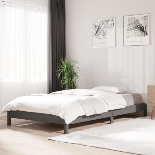 FWIKDUN Stapelbett Grau 75x190 cm aus Massivholz Kiefer mit schlichtem zeitlosen Design und stabilem Bettgestell mit Lattenrost – die ideale Lösung für begrenzten Wohnraum