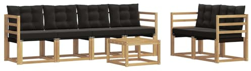 vidaXL Outdoor-Sofagarnitur mit Kissen 7 pcs Weiß und Schwarz, Gartenmöbel, modernes Outdoor-Sofa, Robustes Terrassenset, Bequeme Sitzgelegenheit für deinen Außenbereich