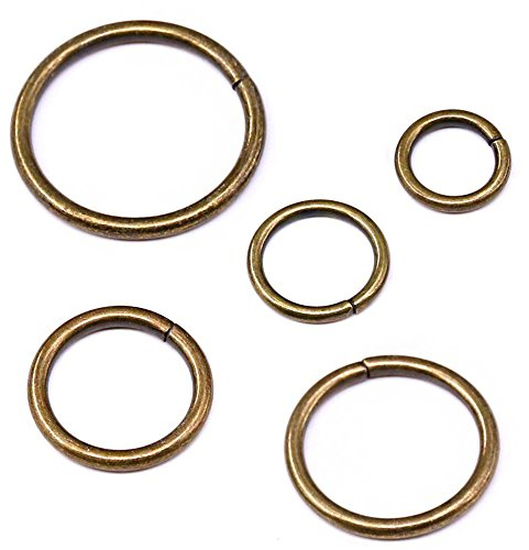 Swpeet 50 Stück 5 Größen 3/2 Zoll 3/4 Zoll 2,5 cm 3/5 Zoll 5/4 Zoll Mehrzweck-Metall-O-Ringe für Gürtel, Hardware, Taschen, Schlüsselanhänger, Handarbeit (Bronze)