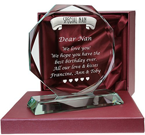 De Walden Special Nan Personalised Engraved Cut Glass Gift in a Silk Lined Box Nans Birthday Christmas