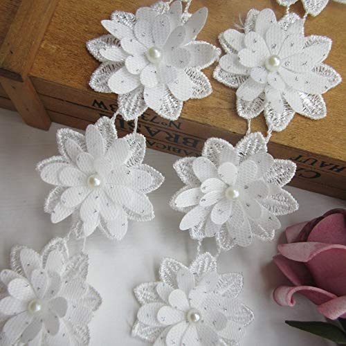 Cinta de encaje de flores 3D con cuentas de perlas, 5 cm de ancho, estilo vintage, color blanco y rosa, tela bordada, para costura, boda, vestido de novia, fiesta, calcetines, tarjetas, ropa,