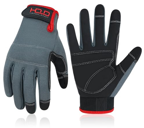 HLDD HANDLANDY Mens Firm Grip General Utility Light Work Gloves, Mechanic Gloves Touchscreen for Men, Light Duty Safety Work Glove