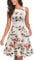 HOMEYEE Robe de Cocktail au Genou brodée Florale sans Manches à col Ras du Cou pour Femme UKA079 (M, Blanc + Floral)