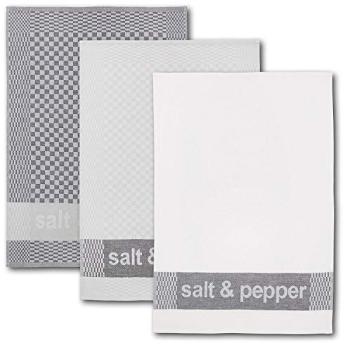 Dyckhoff 3er Set Geschirrtücher Salt&Pepper 100% Baumwolle anthrazit Silber weiß