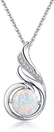 KINGWHYTE Opal Halskette 925 Sterling Silber Phönix Prinzessin Halskette, Opal Anhänger für Frauen Geburtsstein Schmuck Geburtstagsgeschenk für Sie(April Opal)