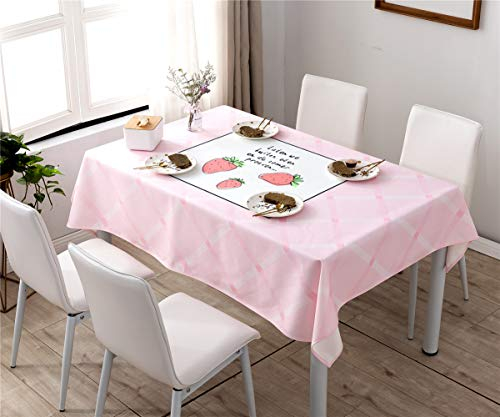 FANSU Baumwolle Leinen Tischdecke Abwaschbar Eckig Garten Pflegeleicht Schmutzabweisend Tischtuch Fleckschutz Schmutzabweisend Tischwäsche Outdoor (140 * 200 cm,Erdbeere)