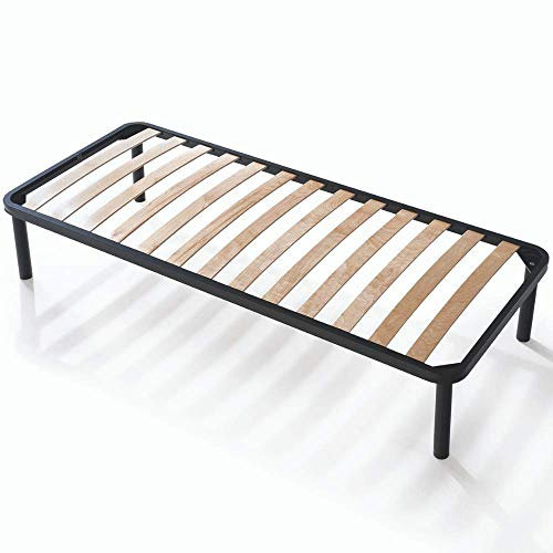 Evergreenweb Single Bed with Slatted Bottom 90 x 190 cm with Orthotic Wood Slats, Reinforced Iron Frame with 4 Feet, Folding Base for All Beds and Mattresses