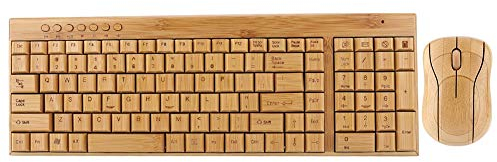 Asixxsix Kombination aus kabelloser Maus und Tastatur, wasserdichter, ultradünner Mauskamm aus Bambus-Holz, für Laptop-Desktop-PC, KG201 + MG94-N