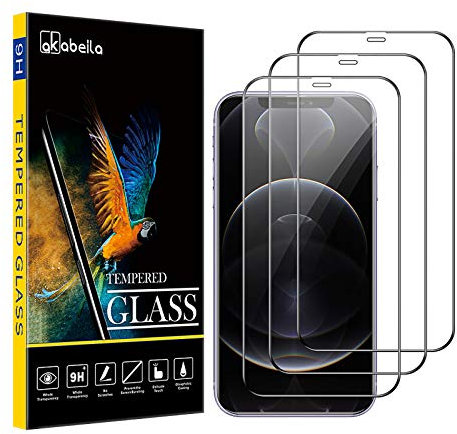 AKABEILA Verre Trempé Compatible pour iPhone 12 [3 Pièces] Film Protection Écran Per iPhone 12 Pro Full [Couverture Complète] HD Sans Bulles [9H Dureté] Verre trempé écran Protecteur Vitre, Noir