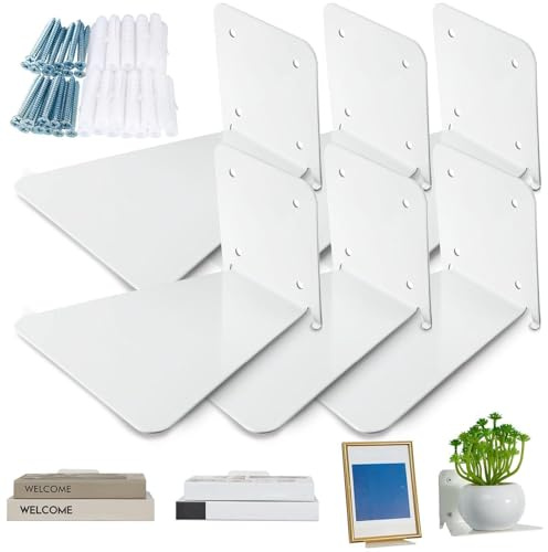 Jetec Schwimmendes Bücherregal, Eisen, schwebende Regale, unsichtbar, Wandmontage, Bücherregal, Mehrzweck-Wandkeilregale für Zuhause, Büro, Klassenzimmer, Bibliothek (6, Weiß)