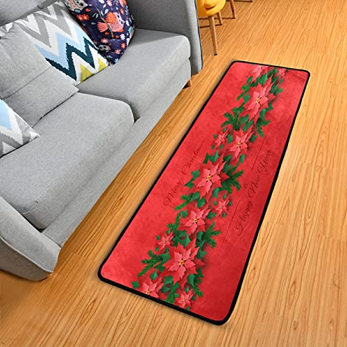 Weihnachtsteppich, Läufer für Küche, Weihnachtsbereich, Teppich, Küche, Flur, Dekoration, 183 x 61 cm, rote Weihnachtsstern-Blume