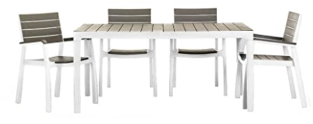 TAVOLO IN RESINA DA GIARDINO EFFETTO LEGNO HARMONY 160x90 + 4 SEDIE CON BRACCIOLI