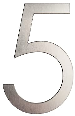 GUIZZO Creart - Numero Civico Esterno e Numeri Civici Esterni con Lettera in Acciaio Inox, Targa Personalizzata Made in Italy, Targhetta Personalizzata Porta Ingresso per Uso Esterno - 5, 6.4x10H cm