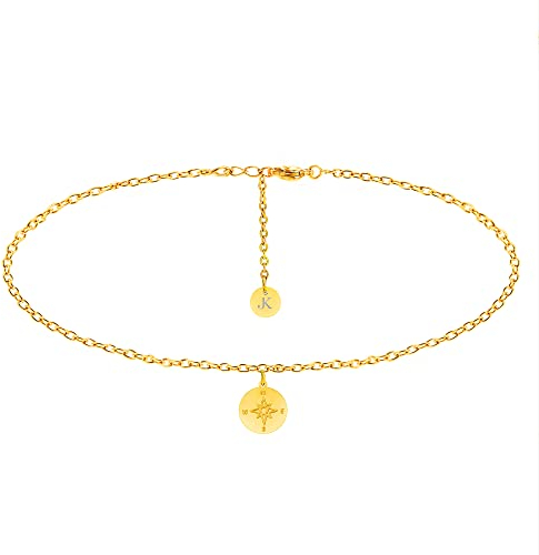 KIM JOHANSON® Edelstahl Damen Halskette *Compass* in Gold | Mit einem Kompass | Boho Schmuck für Frauen | Kreise | Multi Layer Kette | Travel Collier | Wasserfest | verstellbar inkl. Schmuckbeutel